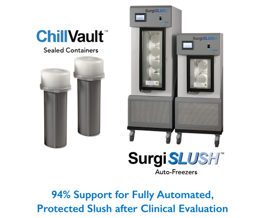 SurgiSLUSH™️ programmable surgical slush machine and protective containers. No slush drapes.